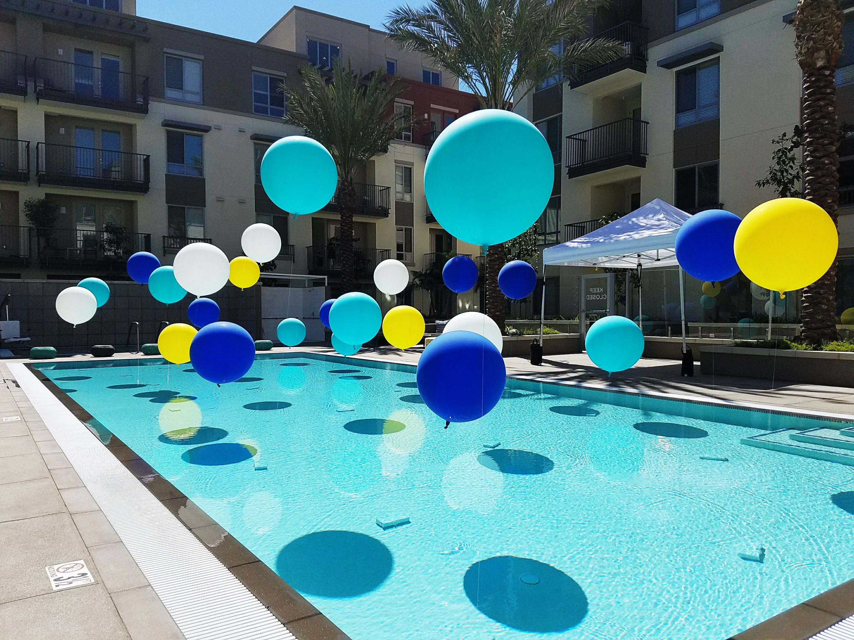 Pool balloons, summer party, pool party, party ideas | Backyard pool